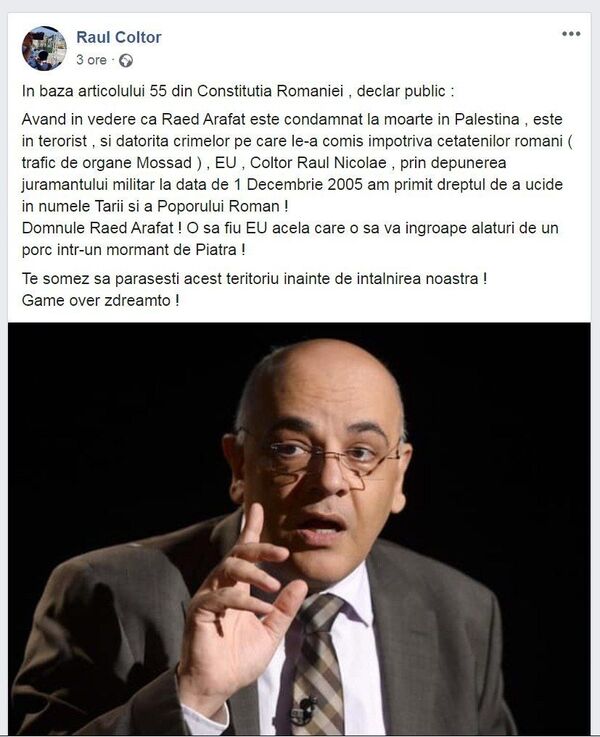 Arafat, amenințat cu moartea, Poliția a preluat cazul! ”O să vă îngrop alături de un porc” Arafat, amenințat cu moartea, Poliția a preluat cazul! ”O să vă îngrop alături de un porc” - Sputnik Moldova-România