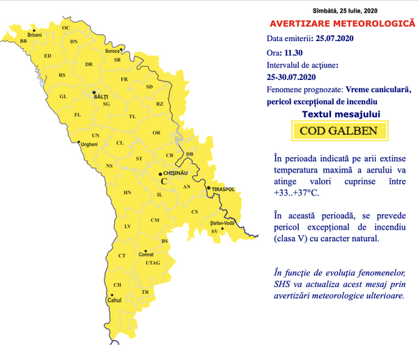 O nouă avertizare a meteorologilor: Cod Galben de vreme canciculară și pericol de incendii O nouă avertizare a meteorologilor: Cod Galben de vreme canciculară și pericol de incendii - Sputnik Moldova