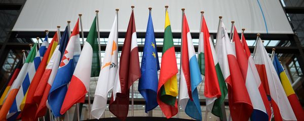 Флаги стран входящих в ЕС в здании Европарламента в Брюсселе Флаги стран входящих в ЕС в здании Европарламента в Брюсселе - Sputnik Молдова