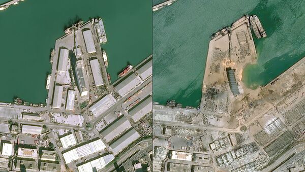 Вид со спутника порта в Бейруте до и после взрыва - Sputnik Moldova-România