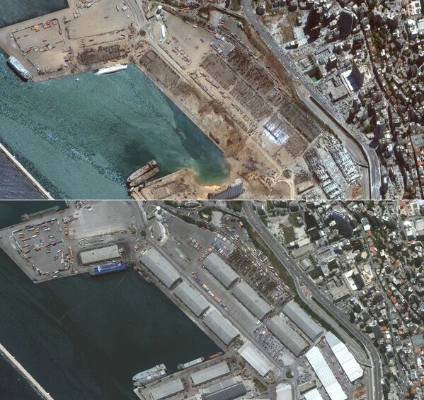 Снимки порта в Бейруте со спутника до и после взрыва  - Sputnik Moldova-România