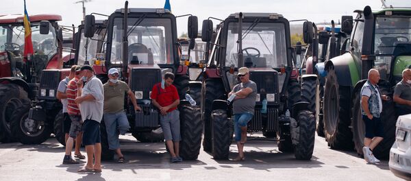 Agricultorii protestatari au blocat drumul național Hâncești-Chișinău în preajma lacului Dănceni - Sputnik Moldova