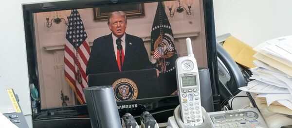Президент США Дональд Трамп во время выступления на виртуальной сессии ООН Президент США Дональд Трамп во время выступления на виртуальной сессии ООН - Sputnik Moldova-România
