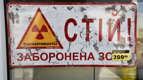 Металлическая табличка в магазине с сувенирами перед КПП Дитятки в зоне отчуждения Чернобыльской АЭС - Sputnik Молдова