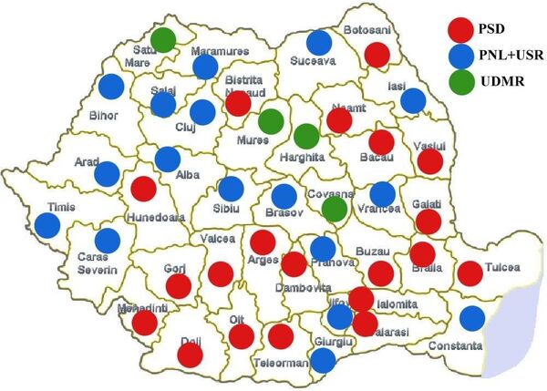 Rezultatele alegerilor locale - Harta Consiliilor Județene Rezultatele alegerilor locale - Harta Consiliilor Județene - Sputnik Moldova-România
