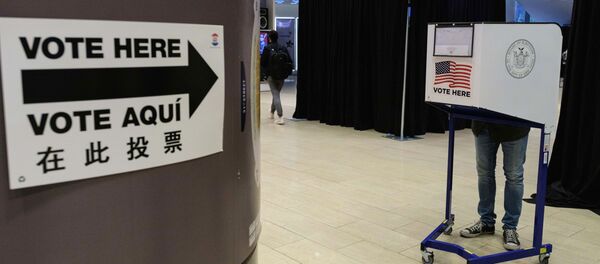 Избиратель во время досрочного голосования на выборах президента США в спортивном комплексе Мэдисон-сквер-гарден в Нью-Йорке Избиратель во время досрочного голосования на выборах президента США в спортивном комплексе Мэдисон-сквер-гарден в Нью-Йорке - Sputnik Молдова