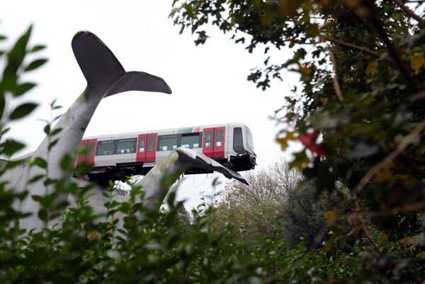 Поезд, застрявший на скульптуре Хвосты китов в голландском городе Спейкениссе - Sputnik Moldova