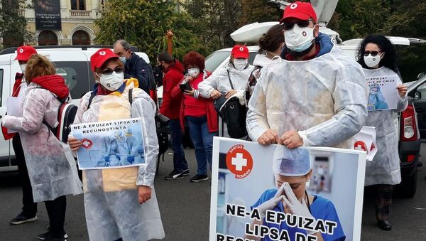 Mitingul cadrelor medicale la București, sindicatul Sanitas - Sputnik Moldova-România