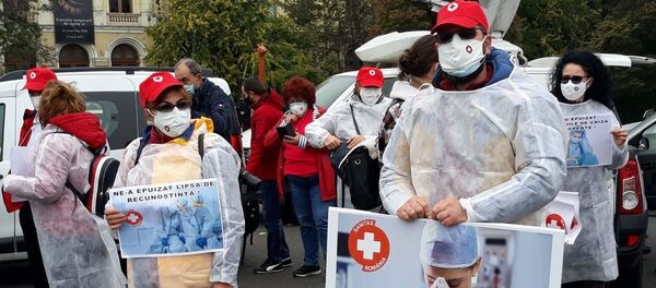 Mitingul cadrelor medicale la București, sindicatul Sanitas - Sputnik Moldova-România