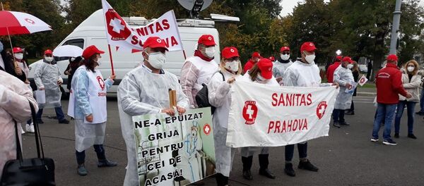 Mitingul cadrelor medicale la București, sindicatul Sanitas Mitingul cadrelor medicale la București, sindicatul Sanitas - Sputnik Moldova-România