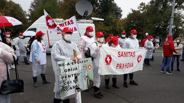 Mitingul cadrelor medicale la București, sindicatul Sanitas - Sputnik Moldova-România