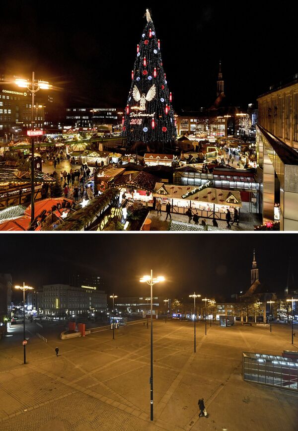 Комбо-фото рождественской ярмарки в Дортмунде, Германия, 2018 и 2020 годы - Sputnik Moldova-România