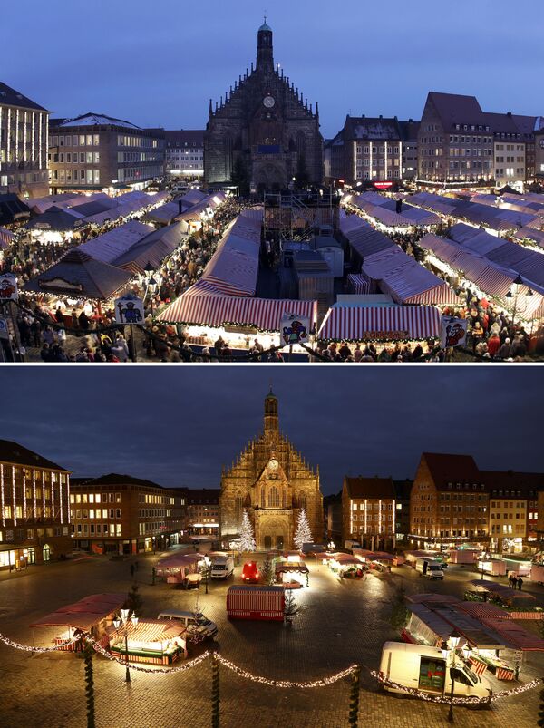 Традиционный рождественский рынок в Нюрнберге в 2017 году и то же место в 2020 году - Sputnik Moldova-România