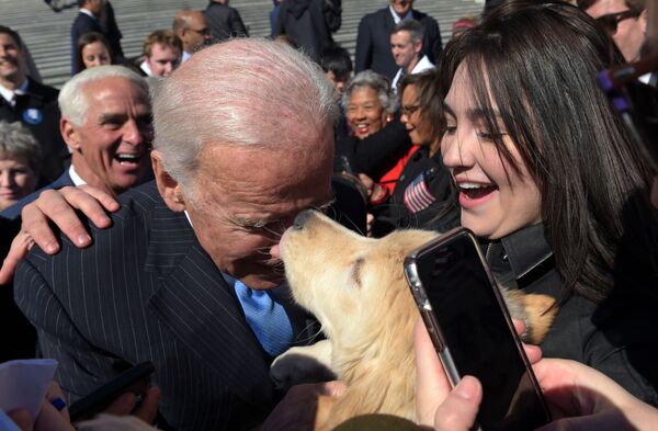 Бывший вице-президент Джо Байден с собакой в Вашингтоне  - Sputnik Молдова
