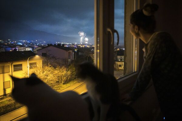 Девушка с кошками во время Нового 2021 года  - Sputnik Молдова