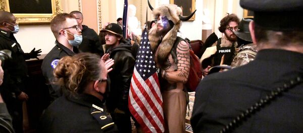 Сторонники президента США Дональда Трампа на втором этаже здания Конгресса в Вашингтоне - Sputnik Молдова