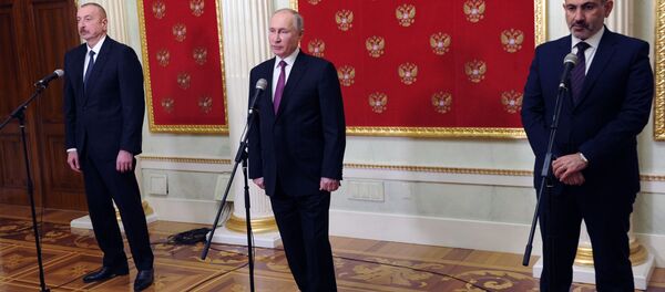Трёхсторонняя встреча президентов России, Азербайджана и Армении Трёхсторонняя встреча президентов России, Азербайджана и Армении - Sputnik Молдова