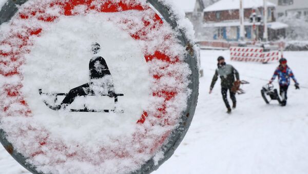 Люди на санках во время снегопада в Цюрихе - Sputnik Молдова