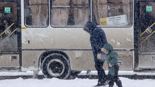 Женщина с ребенком во время снегопада на улице Краснодара - Sputnik Молдова