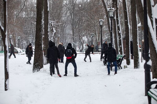 Шалость удалась: молодые люди устроили бои снежками в одном из столичных парков - Sputnik Молдова