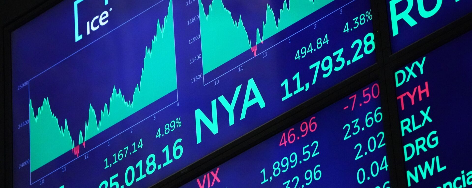 Табло с индексами котировок в зале Нью-Йоркской фондовой биржи - Sputnik Молдова, 1920, 07.02.2021