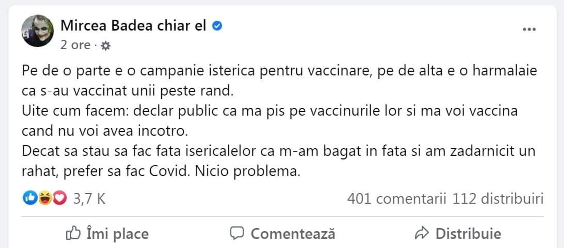 Mircea Badea: „Declar public - mă pis pe vaccinurile lor!” - Sputnik Moldova-România, 1920, 10.03.2021