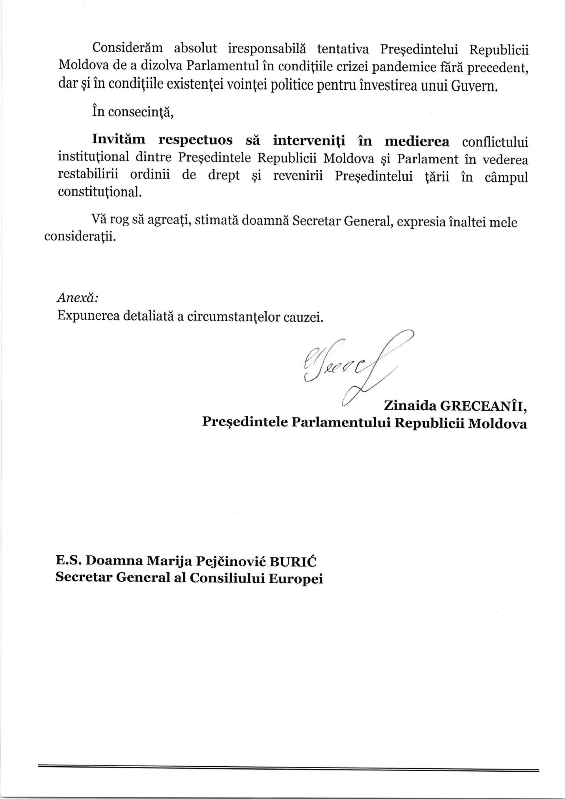 Zinaida Greceanîi, apel către Consiliul Europei cu privire la acțiunile Maiei Sandu - Sputnik Moldova, 1920, 05.04.2021