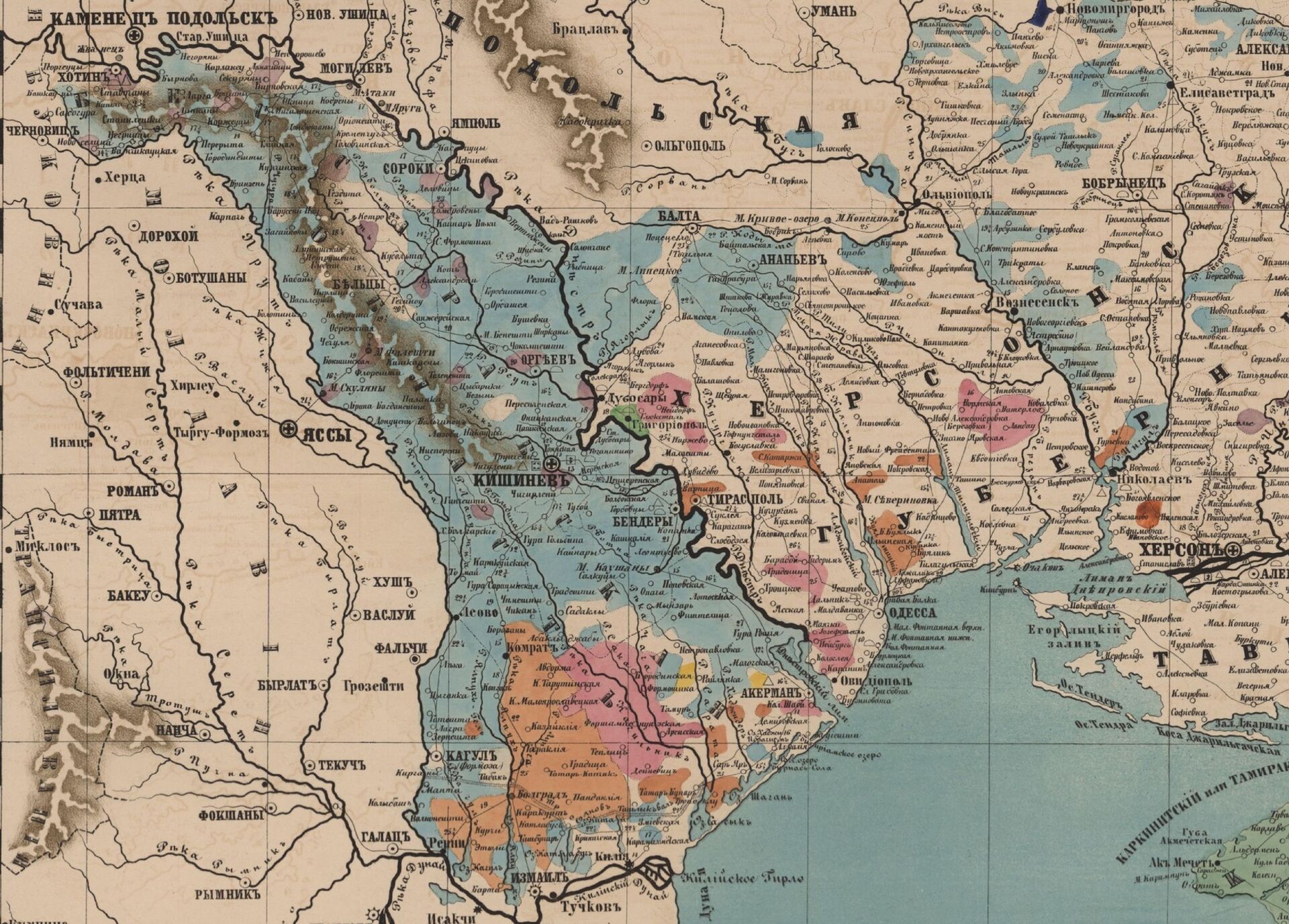 Бессарабская область. Этнографическая карта Северного Причерноморья 1857 года - Sputnik Молдова, 1920, 20.07.2021