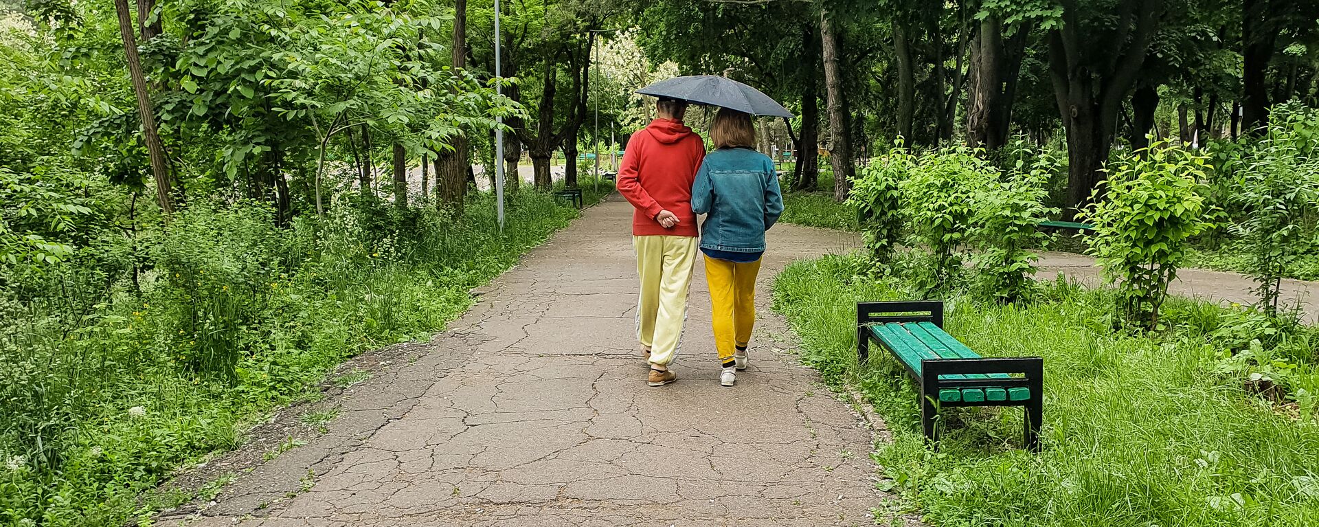 Пара гуляет в парке под дождем - Sputnik Молдова, 1920, 17.06.2021