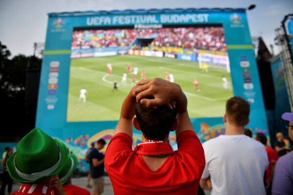 Microbiști care urmăresc meciul Euro 2020 Ungaria - Portugalia la Budapesta. - Sputnik Moldova