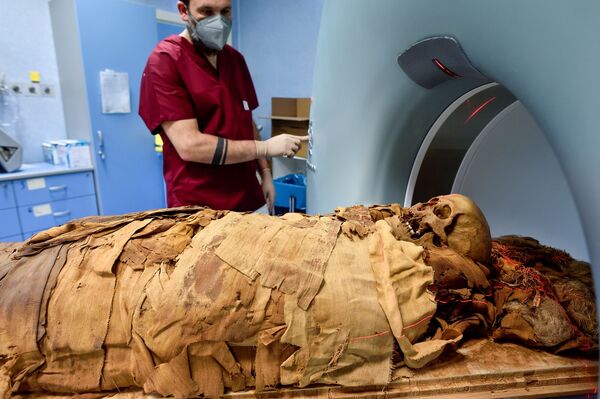 Ученый во время сканирования египетской мумии в Милане. - Sputnik Молдова