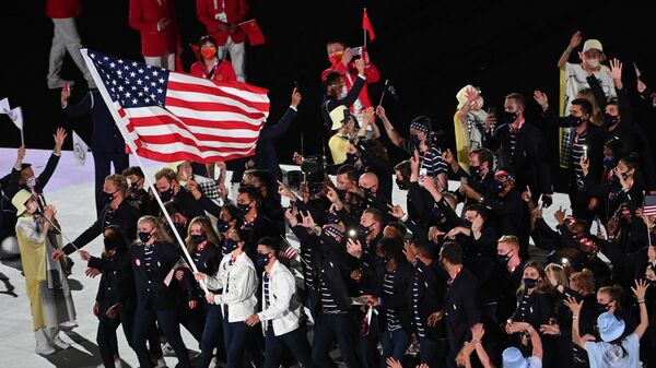 Спортсмены сборной США на параде атлетов на церемонии открытия XXXII летних Олимпийских игр в Токио. - Sputnik Молдова