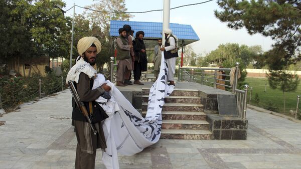 Боевики Талибан* поднимают свой флаг в городе Газни  - Sputnik Молдова