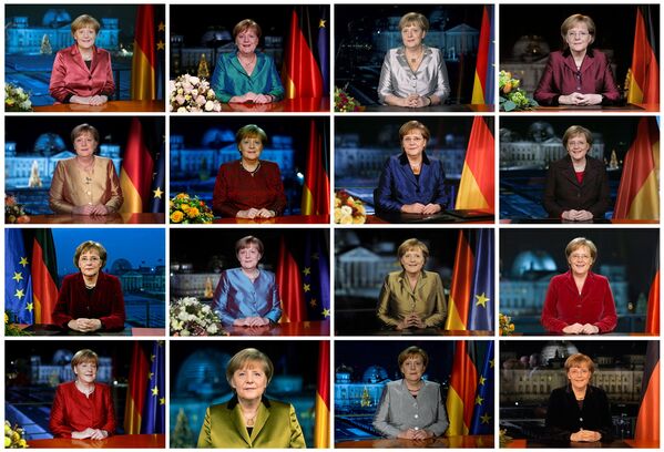O imagine combinată o arată pe cancelarul german Angela Merkel care pozează pentru fotografii după diferitele înregistrări de televiziune ale discursului său anual de Anul Nou la cancelarie. Este o privire înapoi la mandatul de 16 ani al Angelei Merkel în calitate de cancelar al Germaniei înainte de viitoarele alegeri federale în care nu va mai candida ca candidat la cancelar. Fotografii realizate din decembrie 2005 până în decembrie 2020. - Sputnik Moldova-România