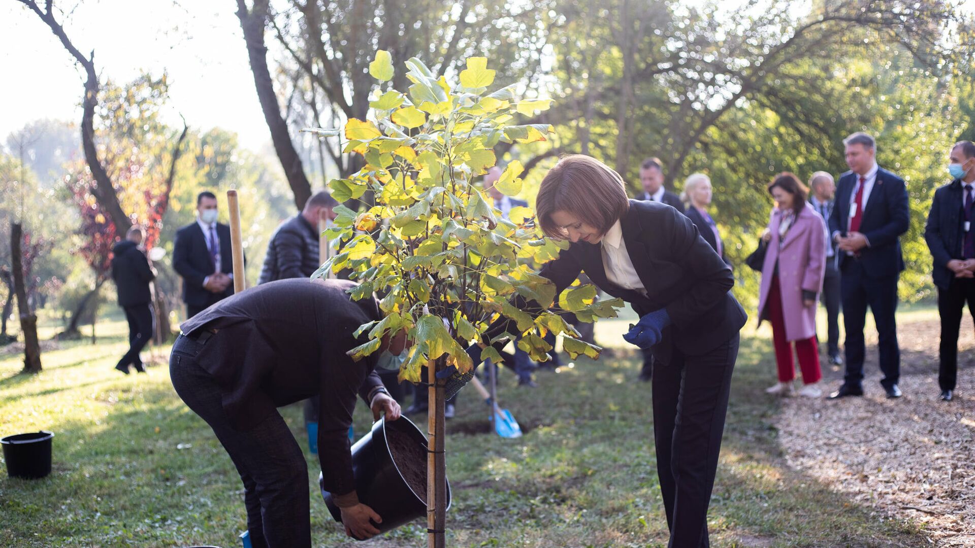 Майя Санду и Франк-Вальтером Штайнмайером посадили дерево в Ботаническом саду - Sputnik Молдова, 1920, 21.03.2022