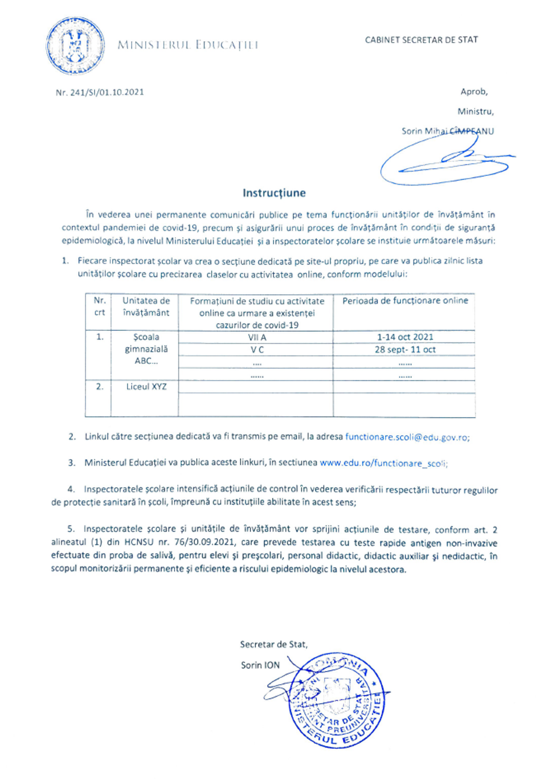Informarea Ministerului Educației către unitățile scolare - Sputnik Moldova-România, 1920, 01.10.2021