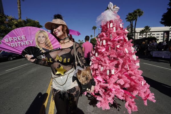 Рождественская елка &quot;Свободная Бритни&quot;, установленная фанатами Бритни Спирс перед зданием суда в Лос-Анджелесе. - Sputnik Молдова