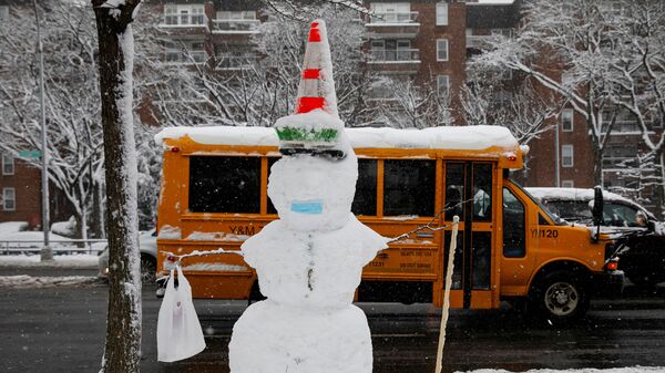 Снеговик на улице в Бруклине, Нью-Йорк, США - Sputnik Moldova-România