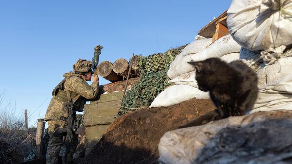 Украинский солдат в окопе на линии разграничения с Донецкой областью - Sputnik Молдова