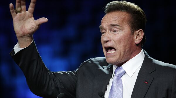 Former California Gov. Arnold Schwarzenegger delivers his speech at the One Planet Summit, in Boulogne-Billancourt, near Paris, France, Tuesday, Dec. 12, 2017. World leaders, investment funds and energy magnates promised to devote new money and technology to slow global warming at a summit in Paris that President Emmanuel Macron hopes will rev up the Paris climate accord that U.S. President Donald Trump has rejected - Sputnik Moldova-România