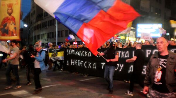 Acțiune de protest în sprijinul Rusiei desfășurată la Belgrad, Serbia. - Sputnik Moldova-România