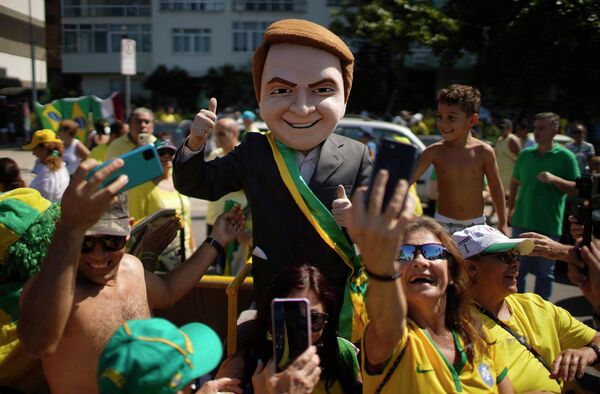 Сторонник президента Бразилии Жаира Болсонару на демонстрации в его поддержку в Рио-де-Жанейро. - Sputnik Молдова