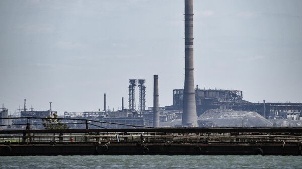 Вид на металлургический комбинат Азовсталь со стороны морского торгового порта в Мариуполе - Sputnik Молдова