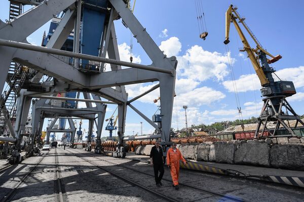Macarale portuare în portul comercial Mariupol. - Sputnik Moldova-România