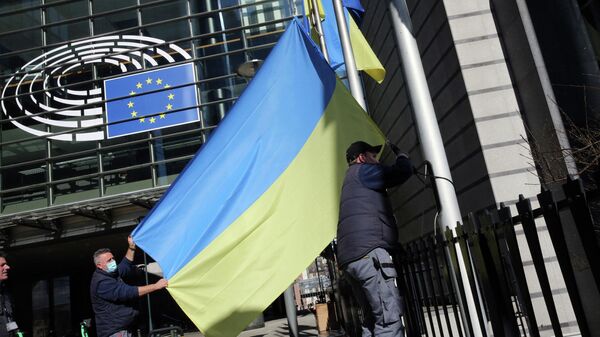 Drapelul Ucrainei arborat la Parlamentul European - Sputnik Moldova-România