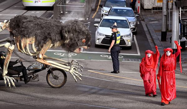 Чучело Blinky, символизирующее обгоревшую коалу на акции протеста защитников природы в Мельбурне. - Sputnik Молдова