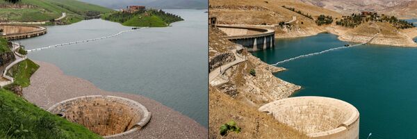 Коллаж из фотографий плотины Дюкан, снятых в 2019 и 2022 годах, Курдистан. - Sputnik Молдова