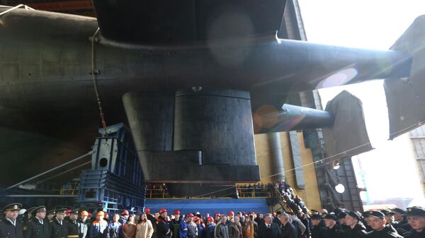 Спуск на воду атомной подводной лодки Белгород в Архангельской области - Sputnik Молдова