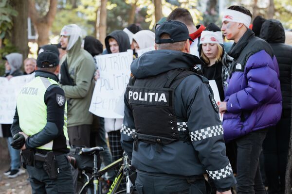 Полиция не препятствовала проведению акции, однако близко к административному зданию митингующих не подпускала. - Sputnik Молдова