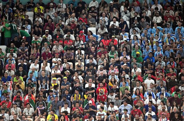 Болельщики на матче группового этапа чемпионата мира по футболу между сборными Португалии и Уругвая, Катар - Sputnik Молдова
